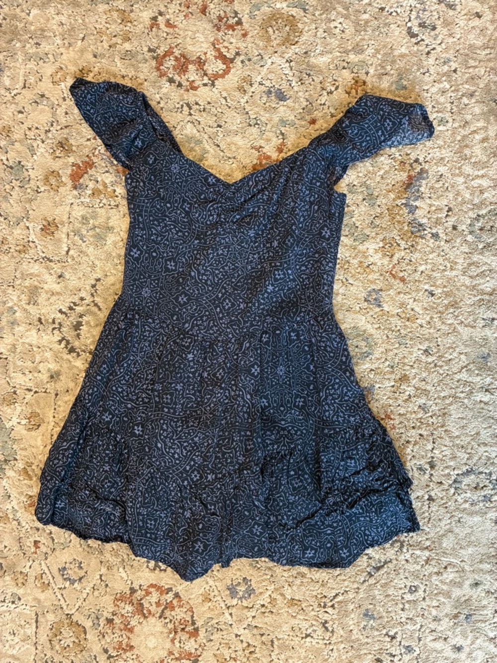 PacSun Navy Blue Paisley Off-Shoulder Mini Dress